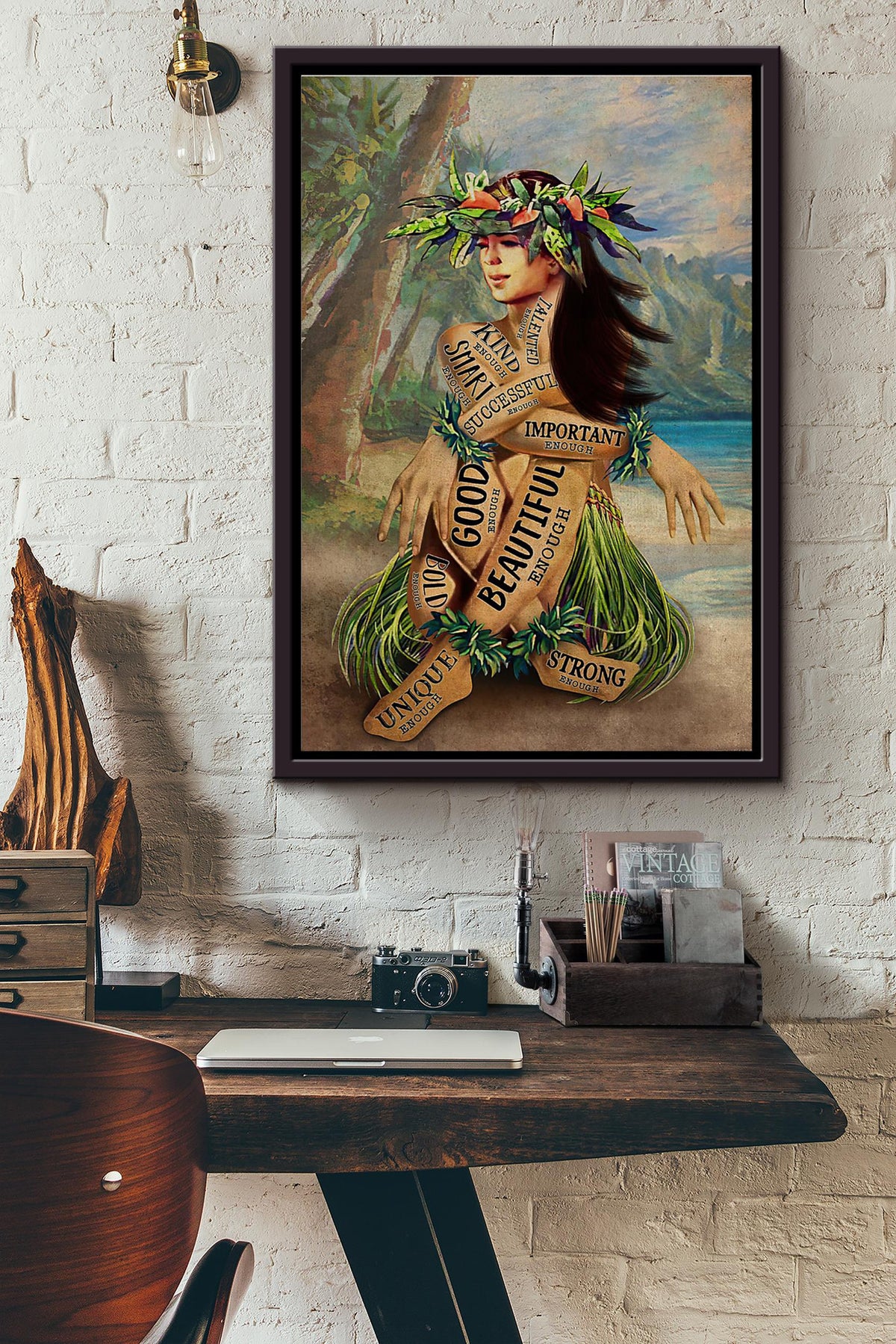 Tropical Girl Talented Kind Smart Important Enough Poster Framed Matte Canvas