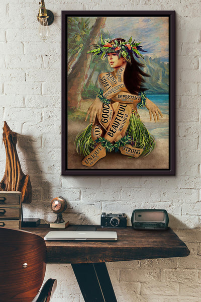 Tropical Girl Talented Kind Smart Important Enough Poster Framed Matte Canvas