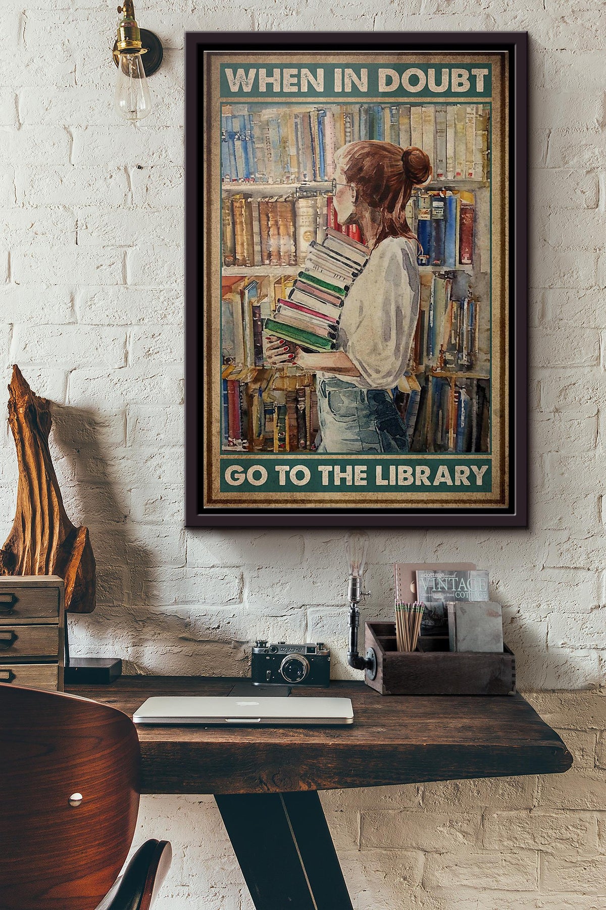 Book When In Doubt Go To The Library Poster Framed Matte Canvas