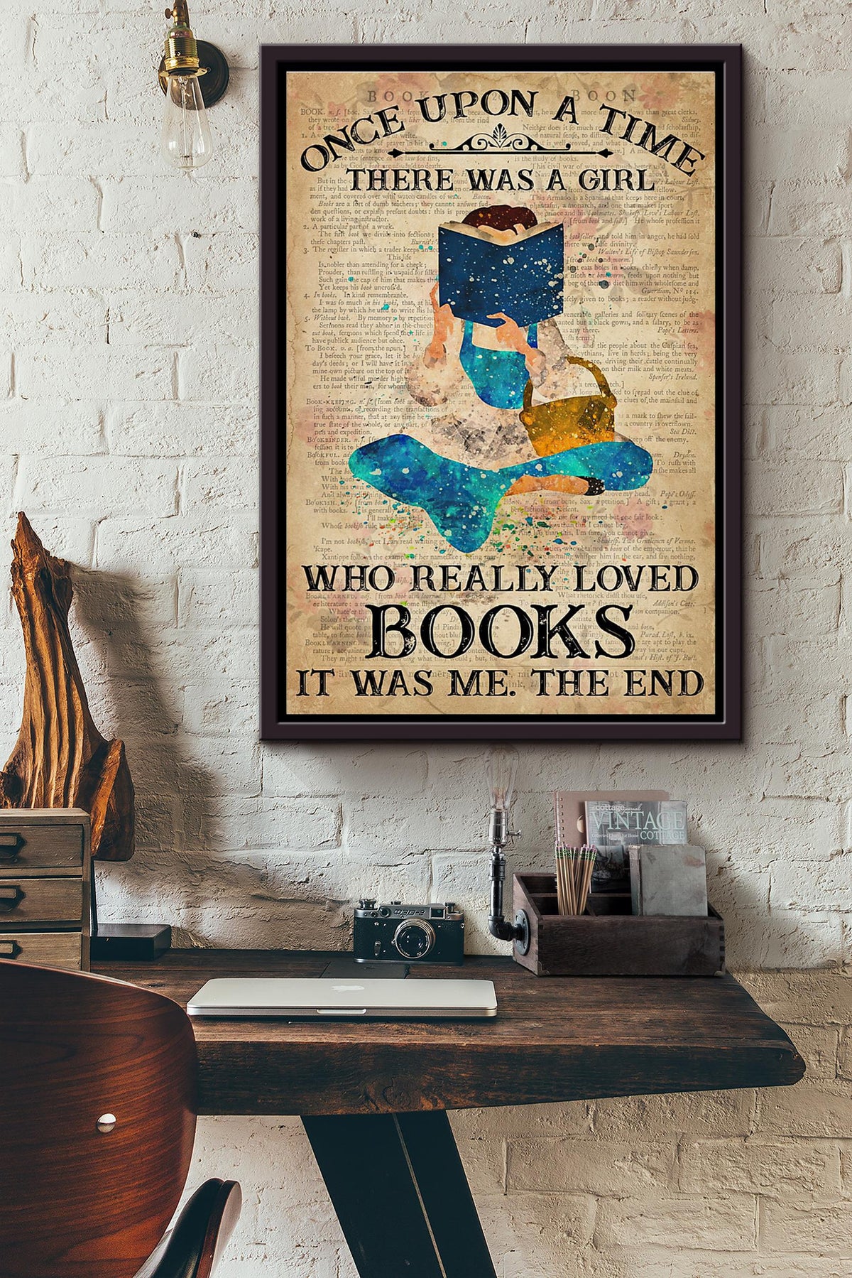 Cindrella There Was A Girl Who Really Loved Books It Was Me Poster Framed Matte Canvas