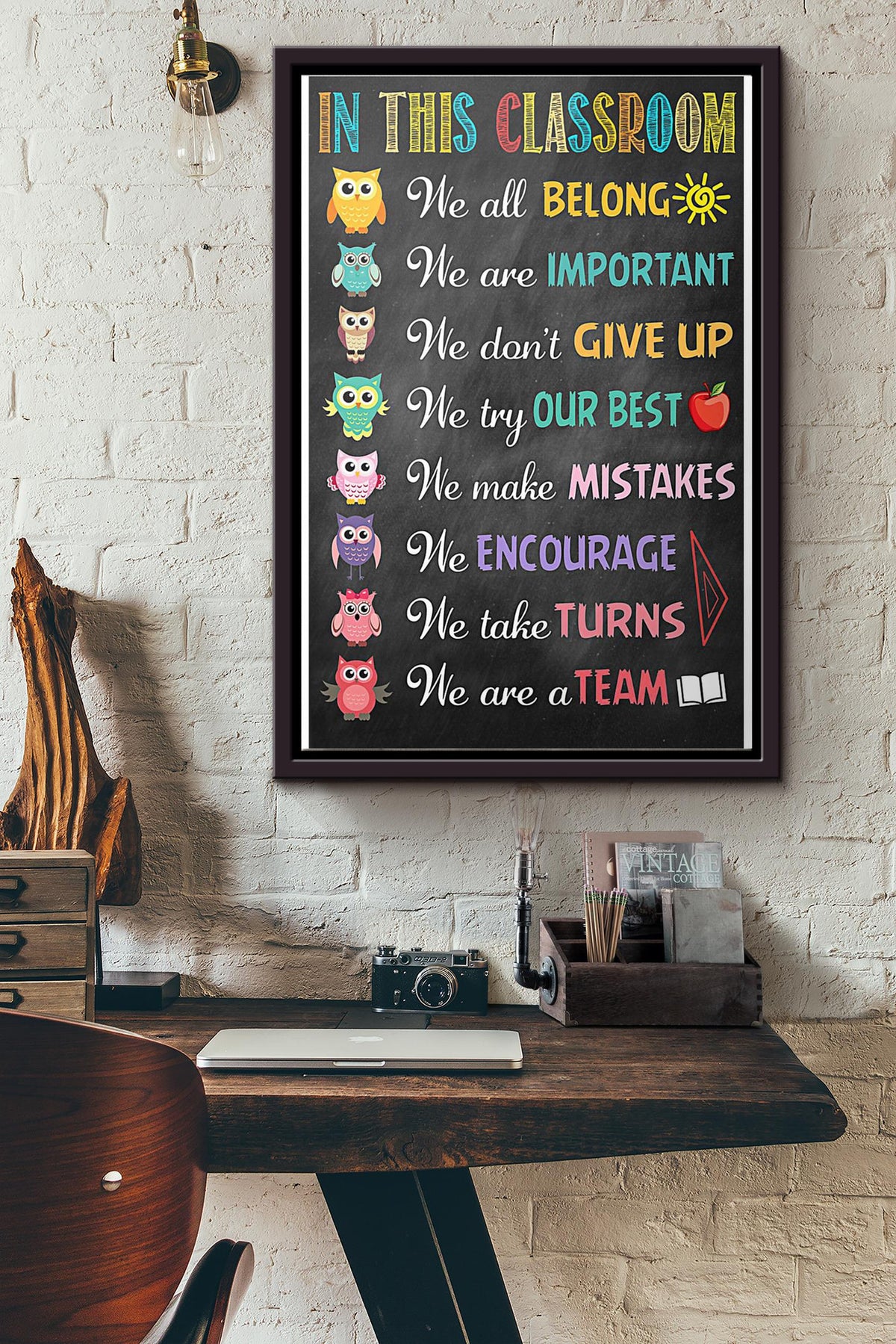Owl In This Classroom Poster Framed Matte Canvas