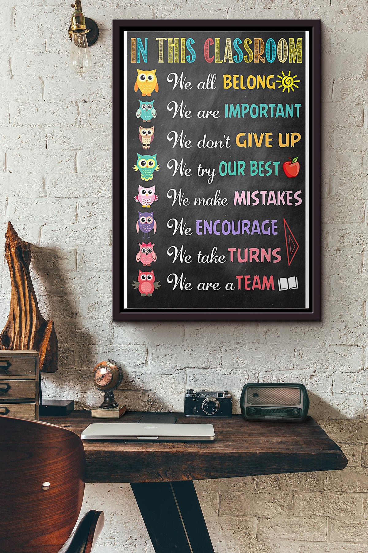 Owl In This Classroom Poster Framed Matte Canvas