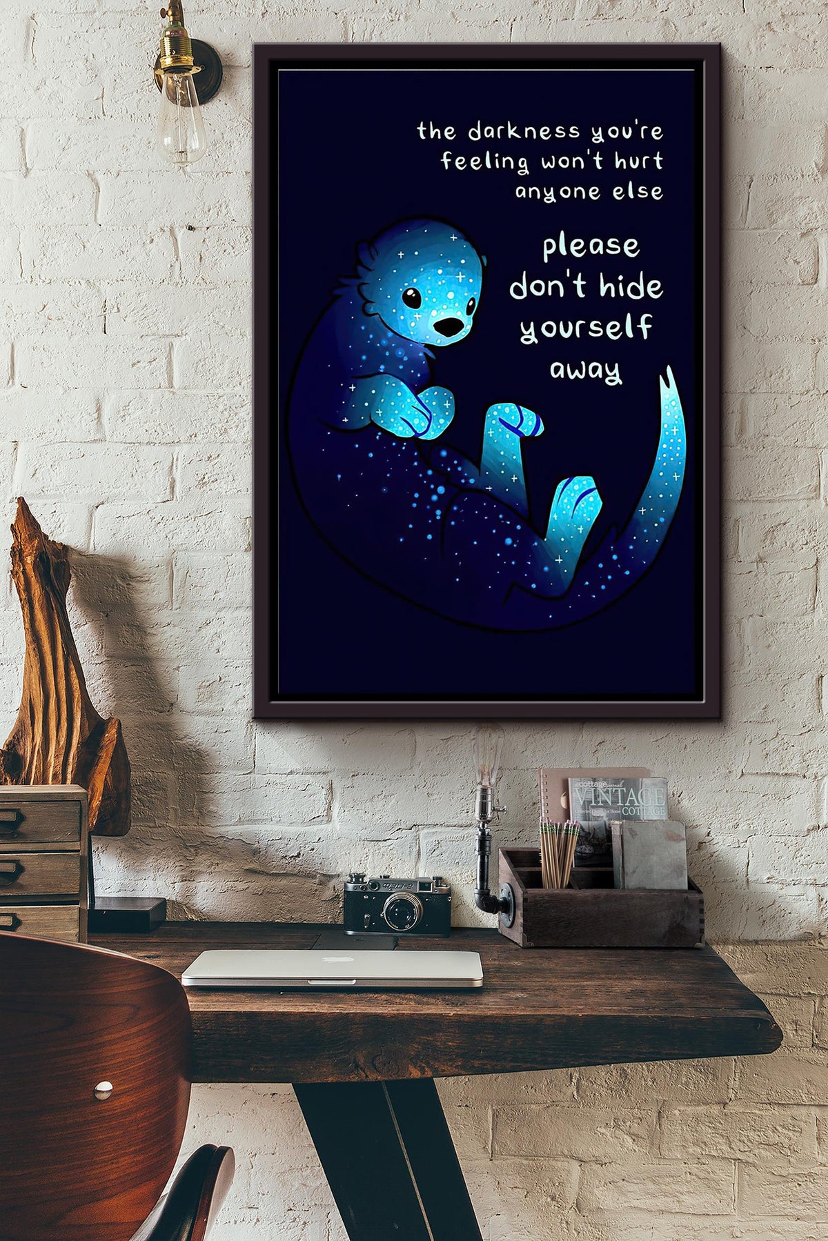 Otter Dont Hide Yourself Away Positive Poster Framed Matte Canvas