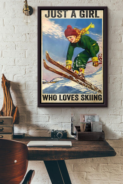 Just A Girl Who Loves Skiing Poster Framed Matte Canvas