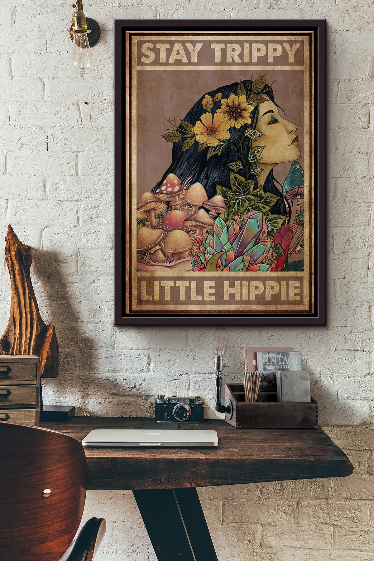 Stray Trippie Little Hippie Mushroom Crystal Poster Framed Matte Canvas