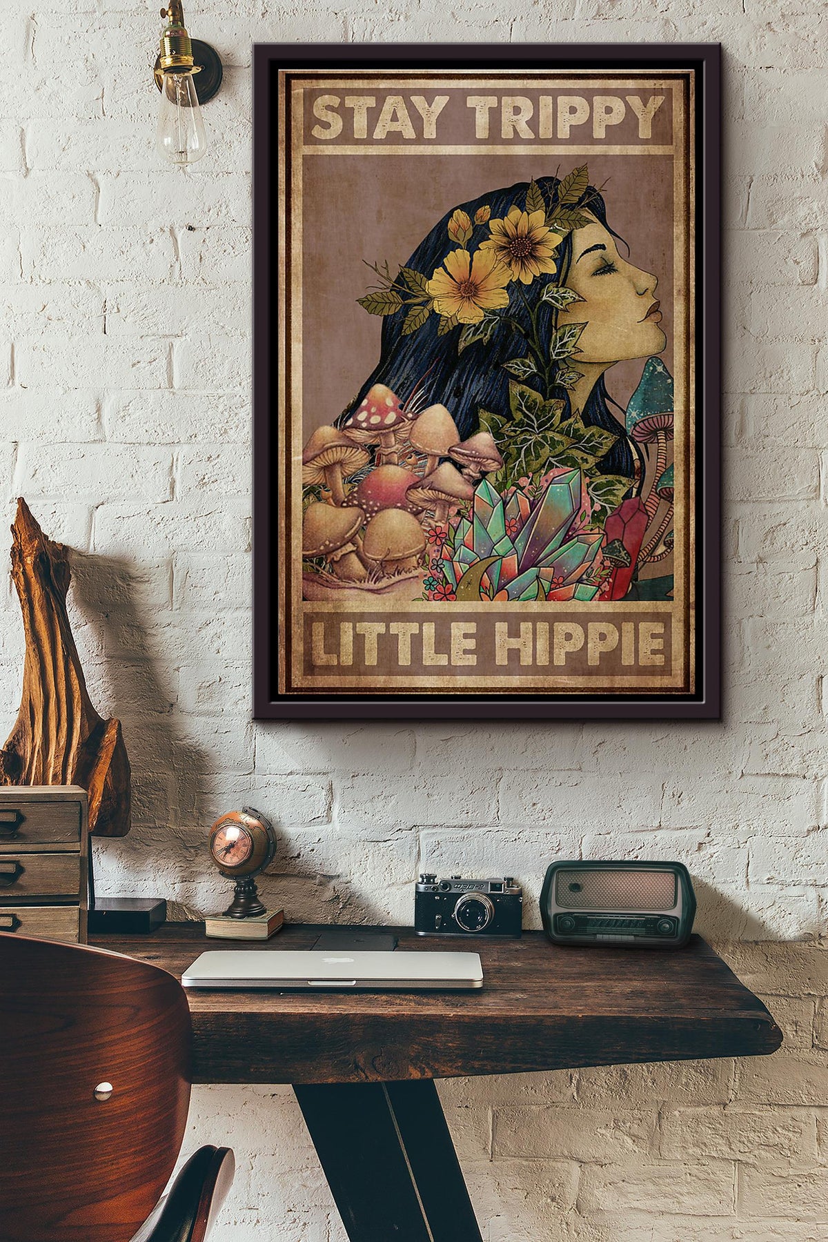 Stray Trippie Little Hippie Mushroom Crystal Poster Framed Matte Canvas