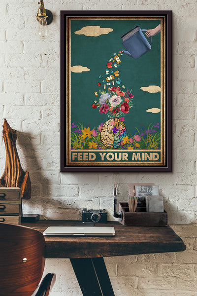 Reading Feed Your Mind Flowers Poster Framed Matte Canvas