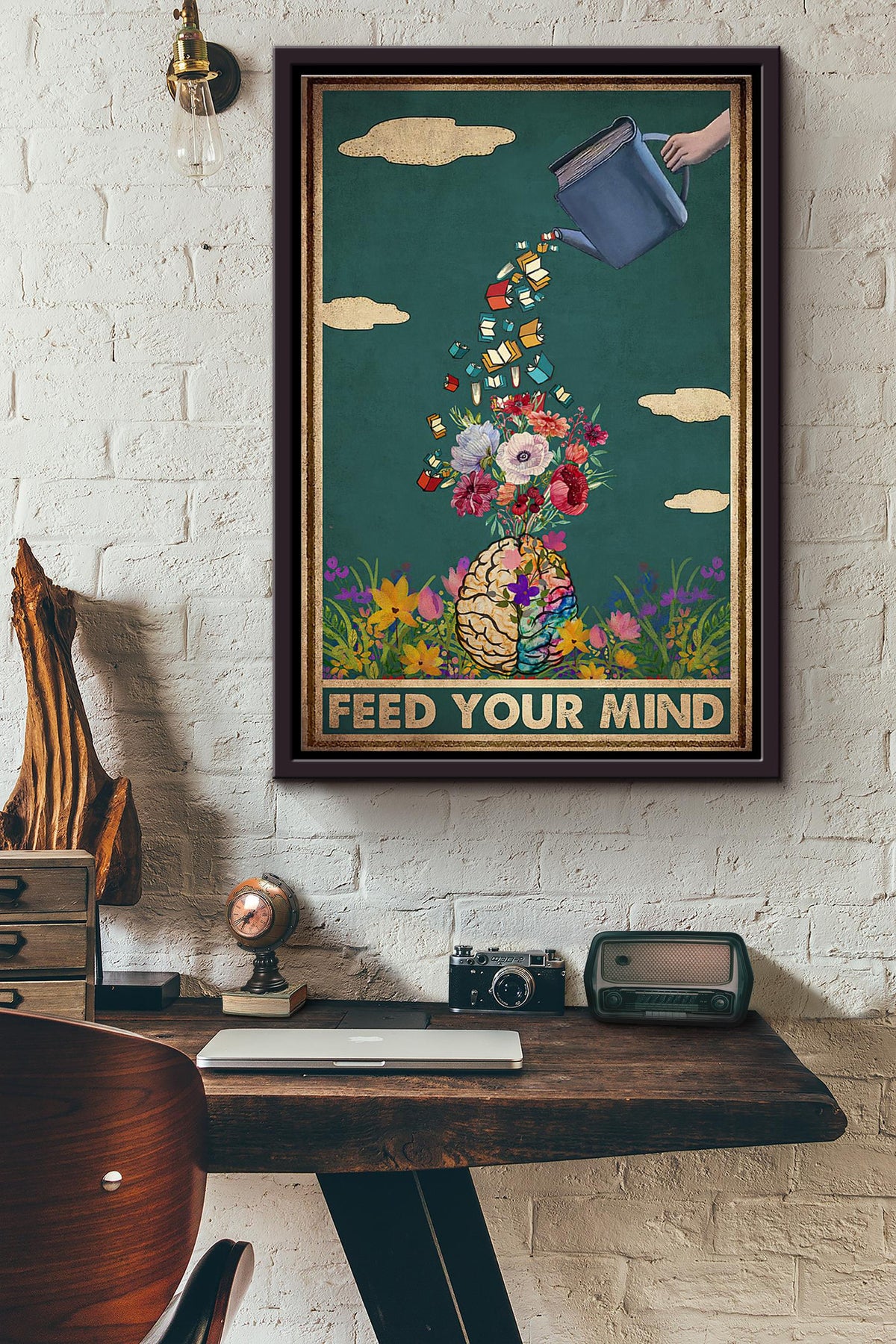 Reading Feed Your Mind Flowers Poster Framed Matte Canvas