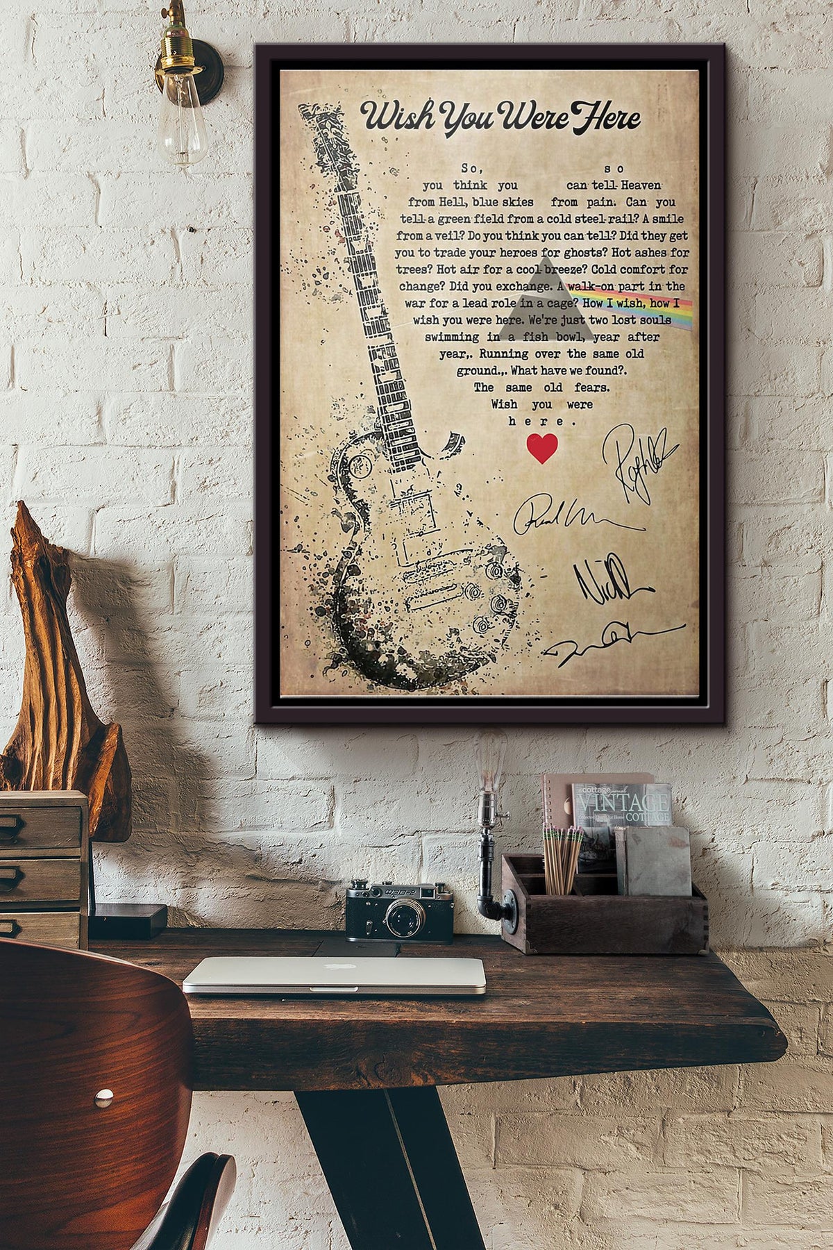 Wish You Were Here Lyrics Signature Poster Framed Matte Canvas