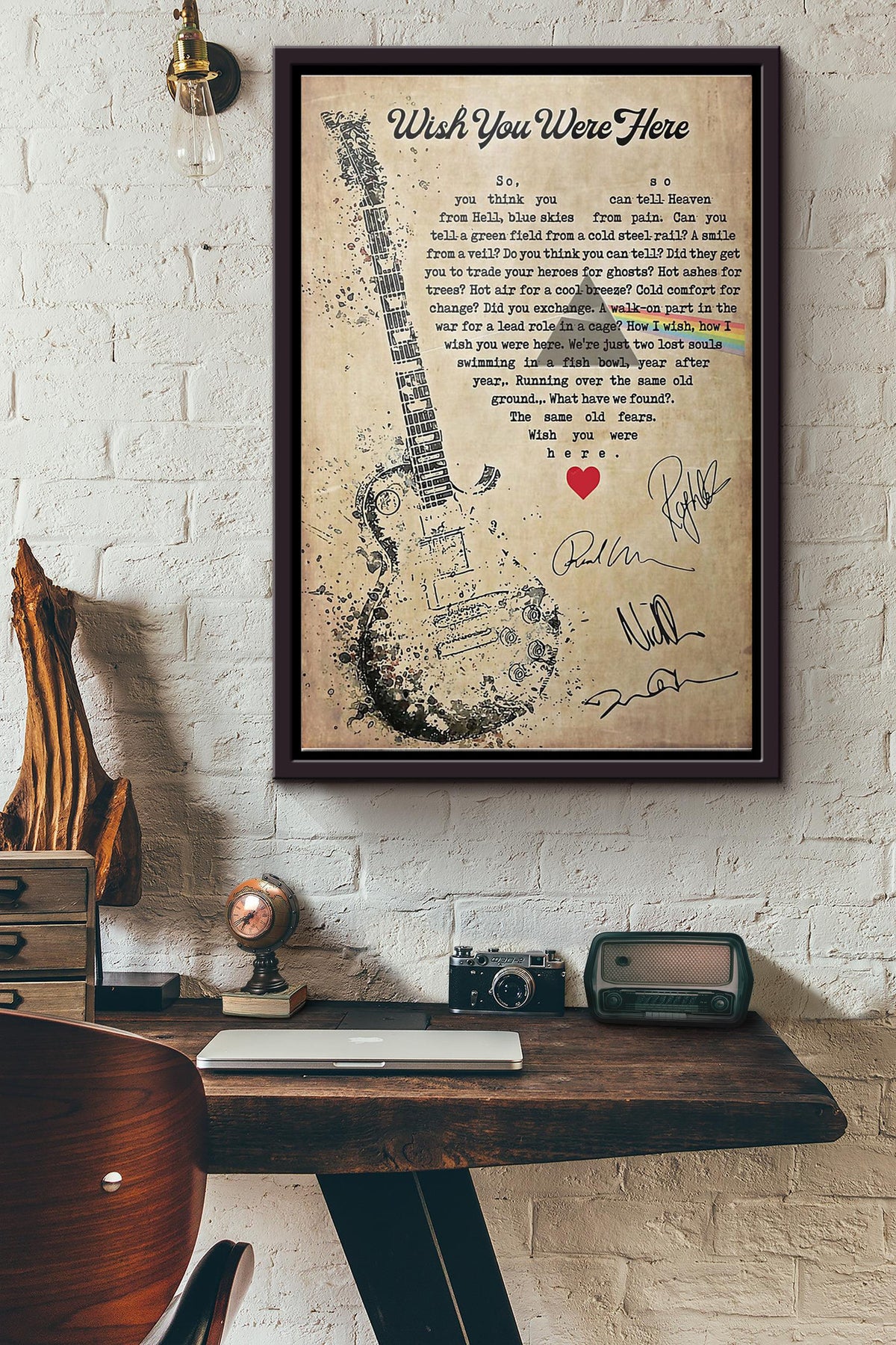 Wish You Were Here Lyrics Signature Poster Framed Matte Canvas