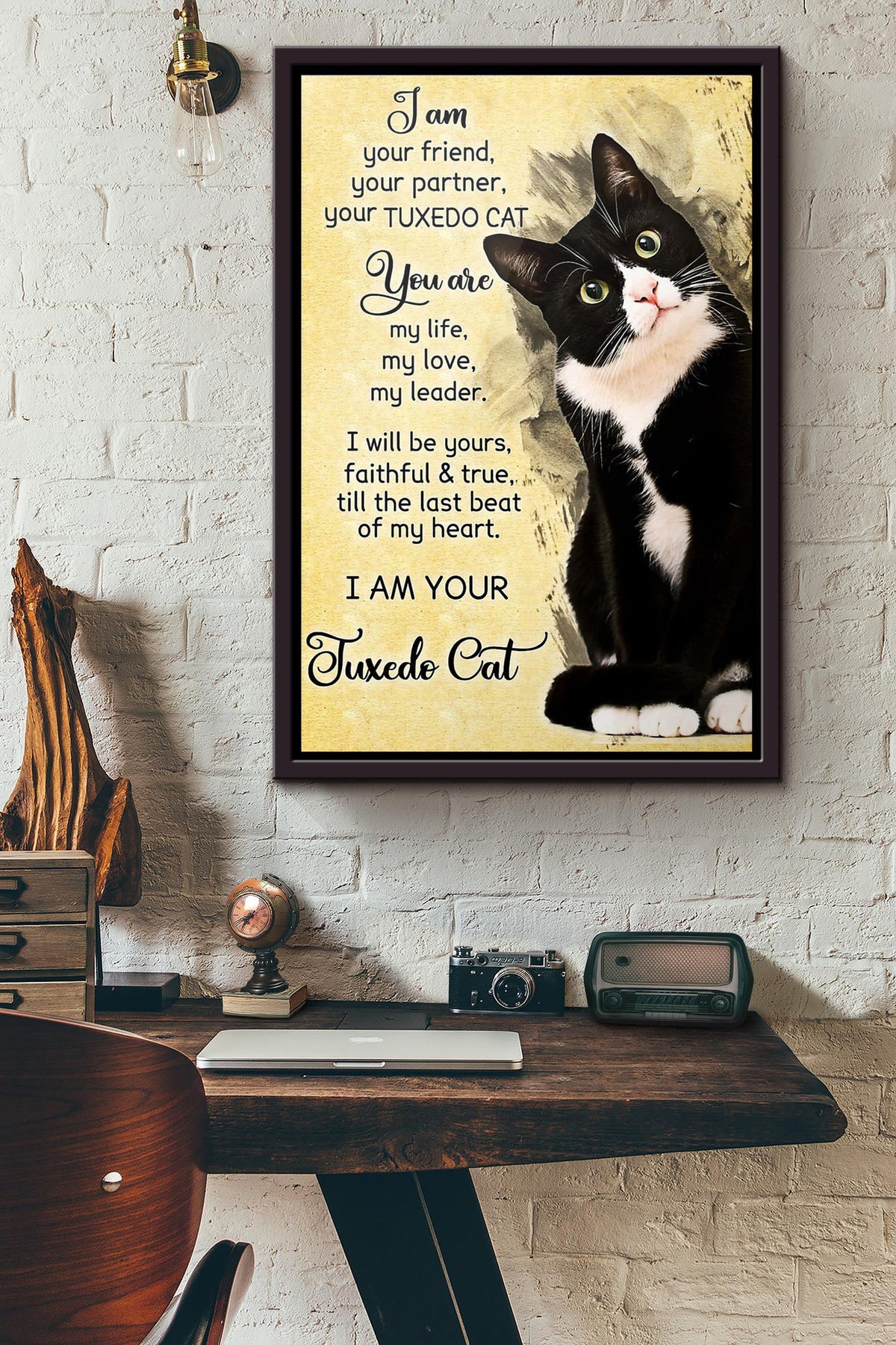 I Am Your Friend Tuxedo Cat Poster Framed Matte Canvas