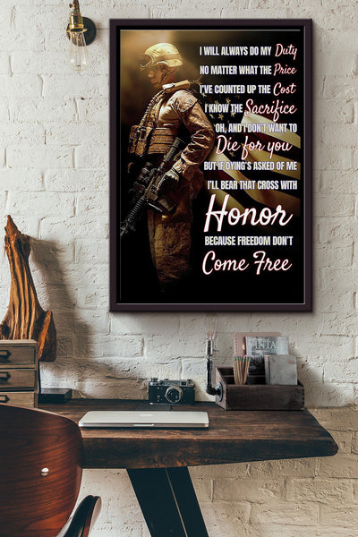 I Will Always Do My Duty Soldier Poster Framed Matte Canvas