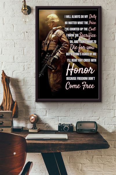 I Will Always Do My Duty Soldier Poster Framed Matte Canvas