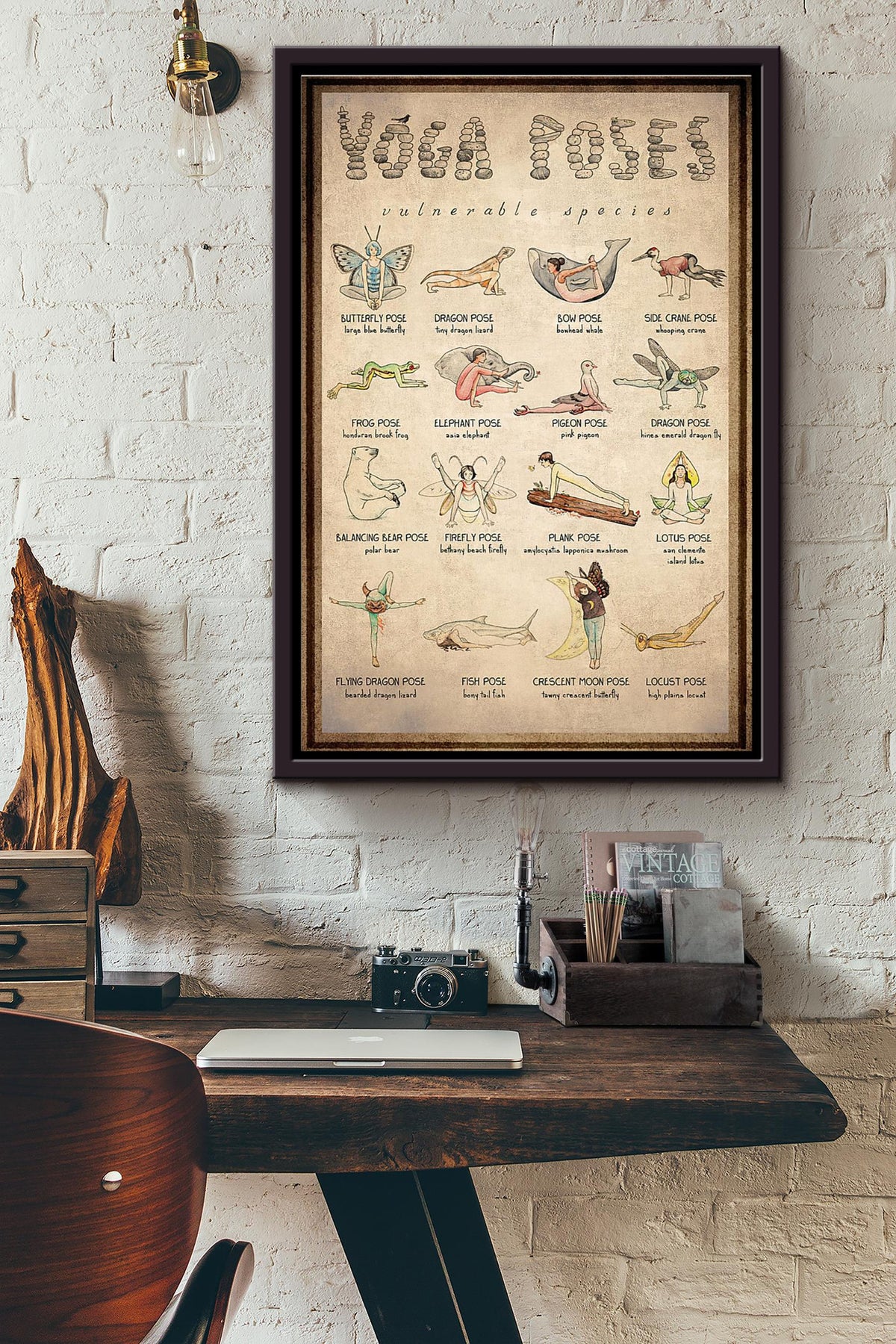 Yoga Poses Vulnerable Species Poster Framed Matte Canvas
