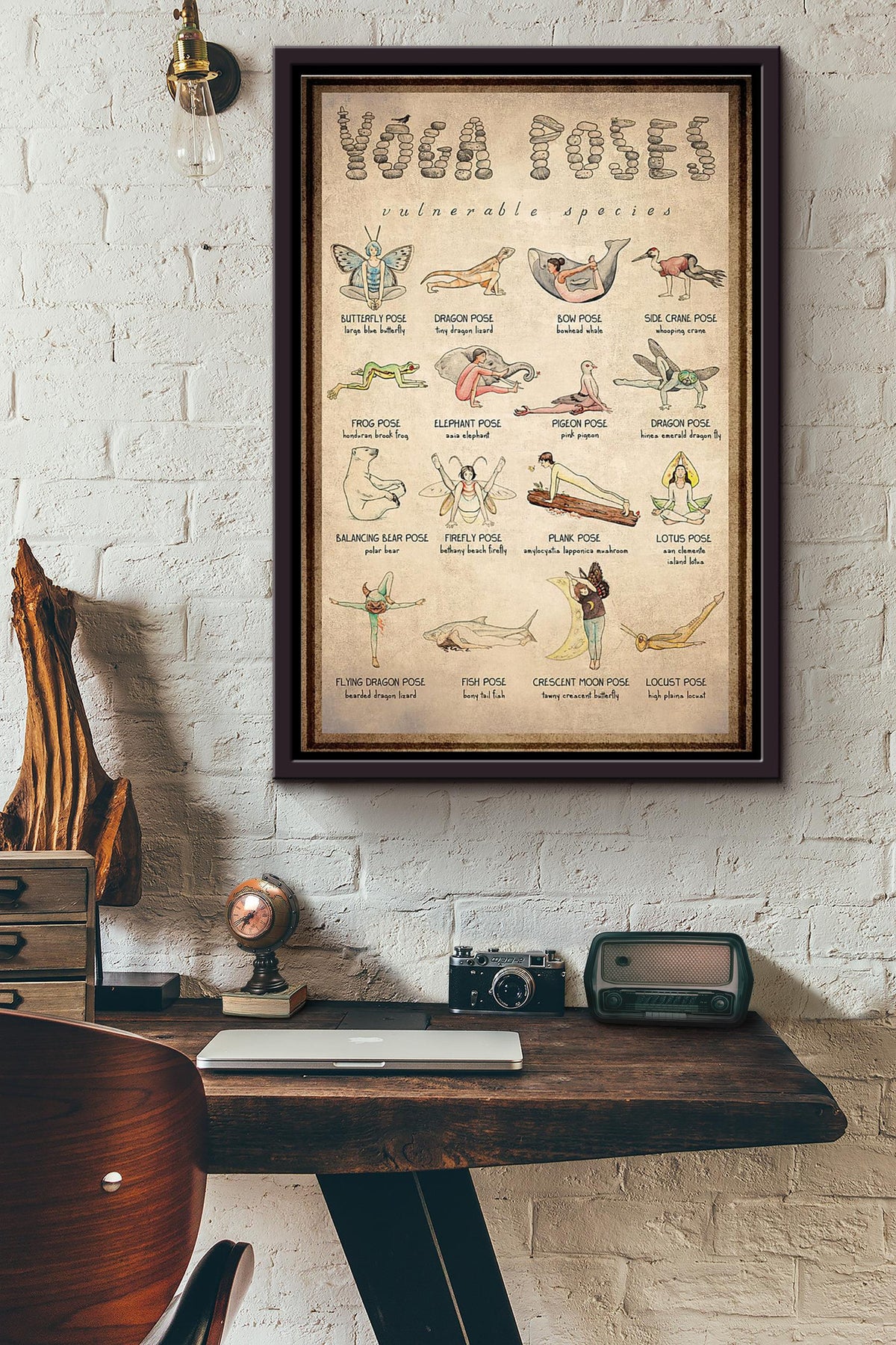 Yoga Poses Vulnerable Species Poster Framed Matte Canvas