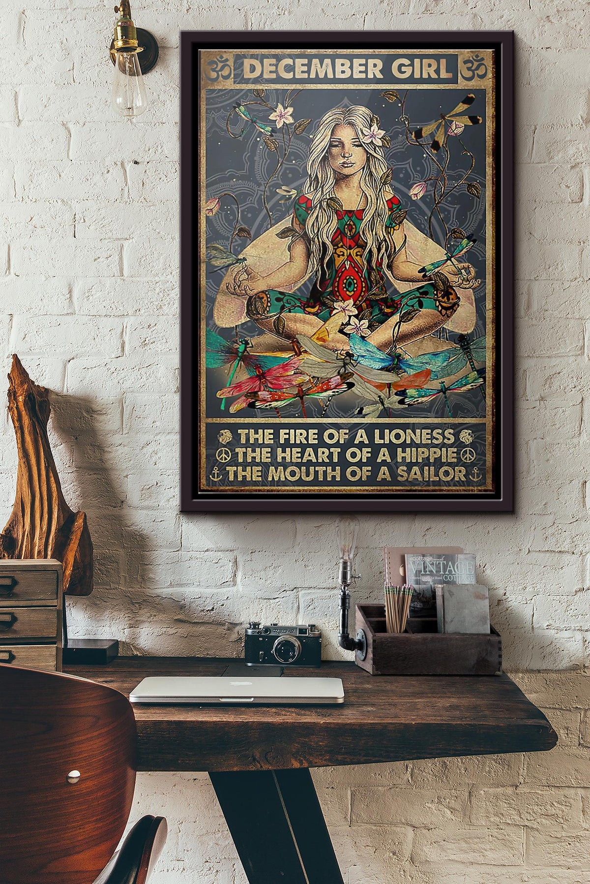 December Girl The Fire Of A Lioness The Heart Of Hippie Poster Framed Matte Canvas