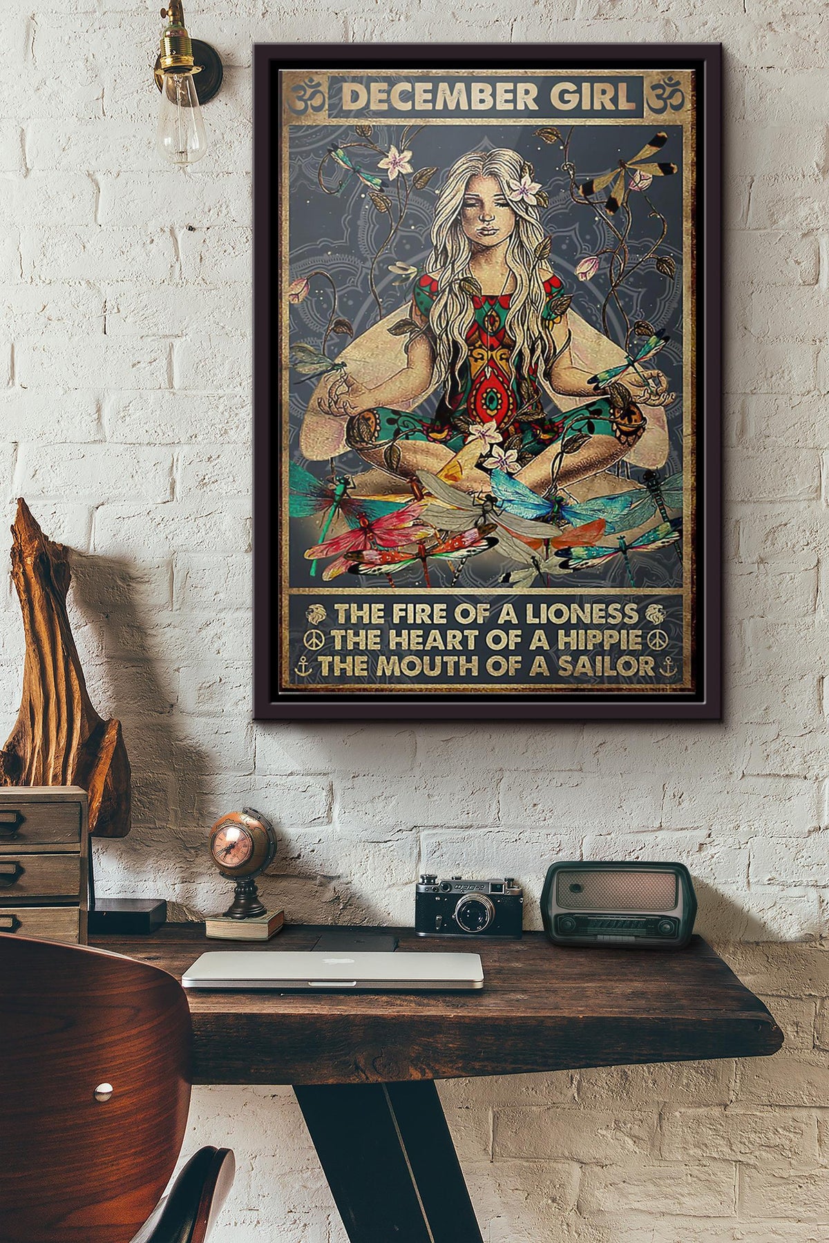 December Girl The Fire Of A Lioness The Heart Of Hippie Poster Framed Matte Canvas