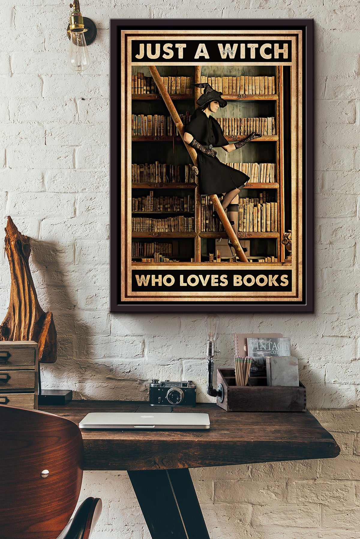 Just A Witch Who Loves Books Library Poster Framed Matte Canvas
