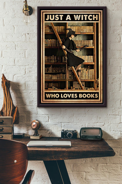 Just A Witch Who Loves Books Library Poster Framed Matte Canvas