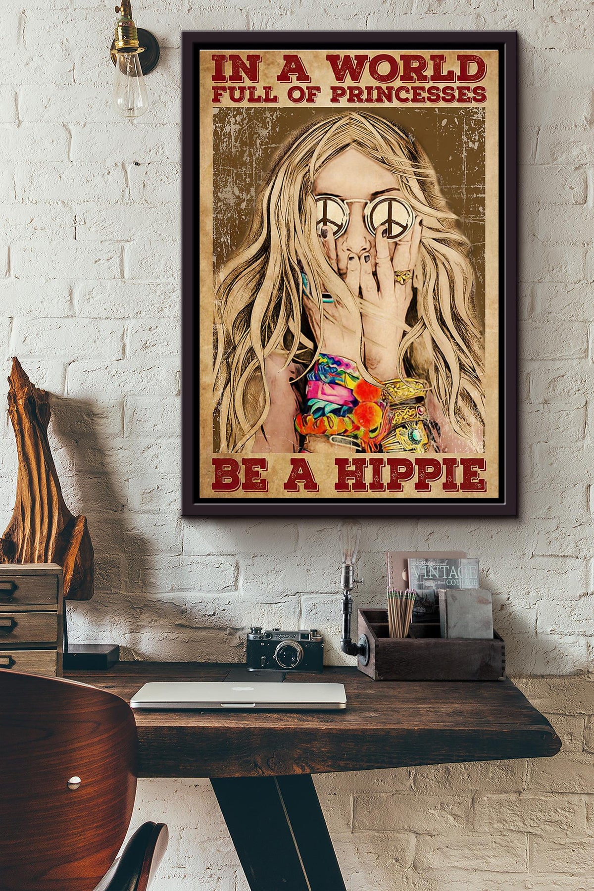 In A World Full Of Princesses Be A Hippie Peace Love Poster Framed Matte Canvas