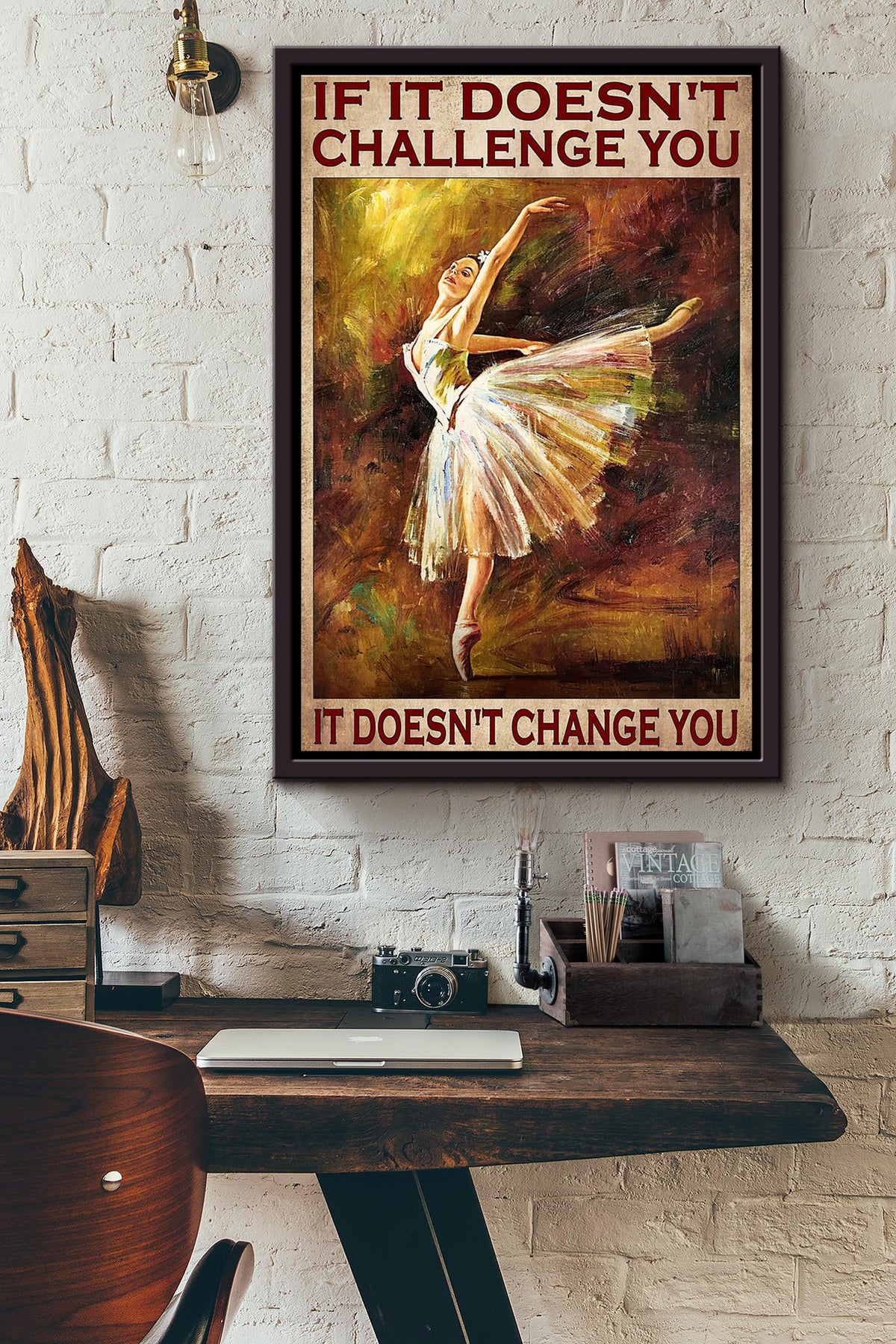 If It Doesnt Challenge You It Doesnt Change You Ballet Girl Poster Framed Matte Canvas