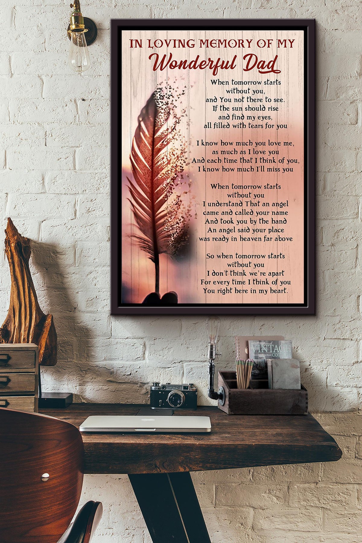 In Loving Memory Of My Wonderful Dad You Right Here In My Heart Poem Poster Framed Matte Canvas