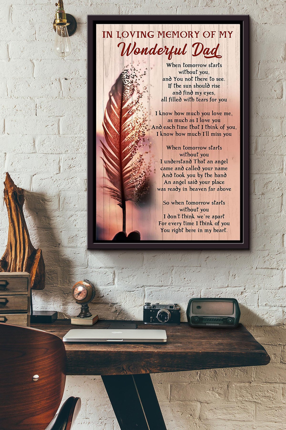 In Loving Memory Of My Wonderful Dad You Right Here In My Heart Poem Poster Framed Matte Canvas