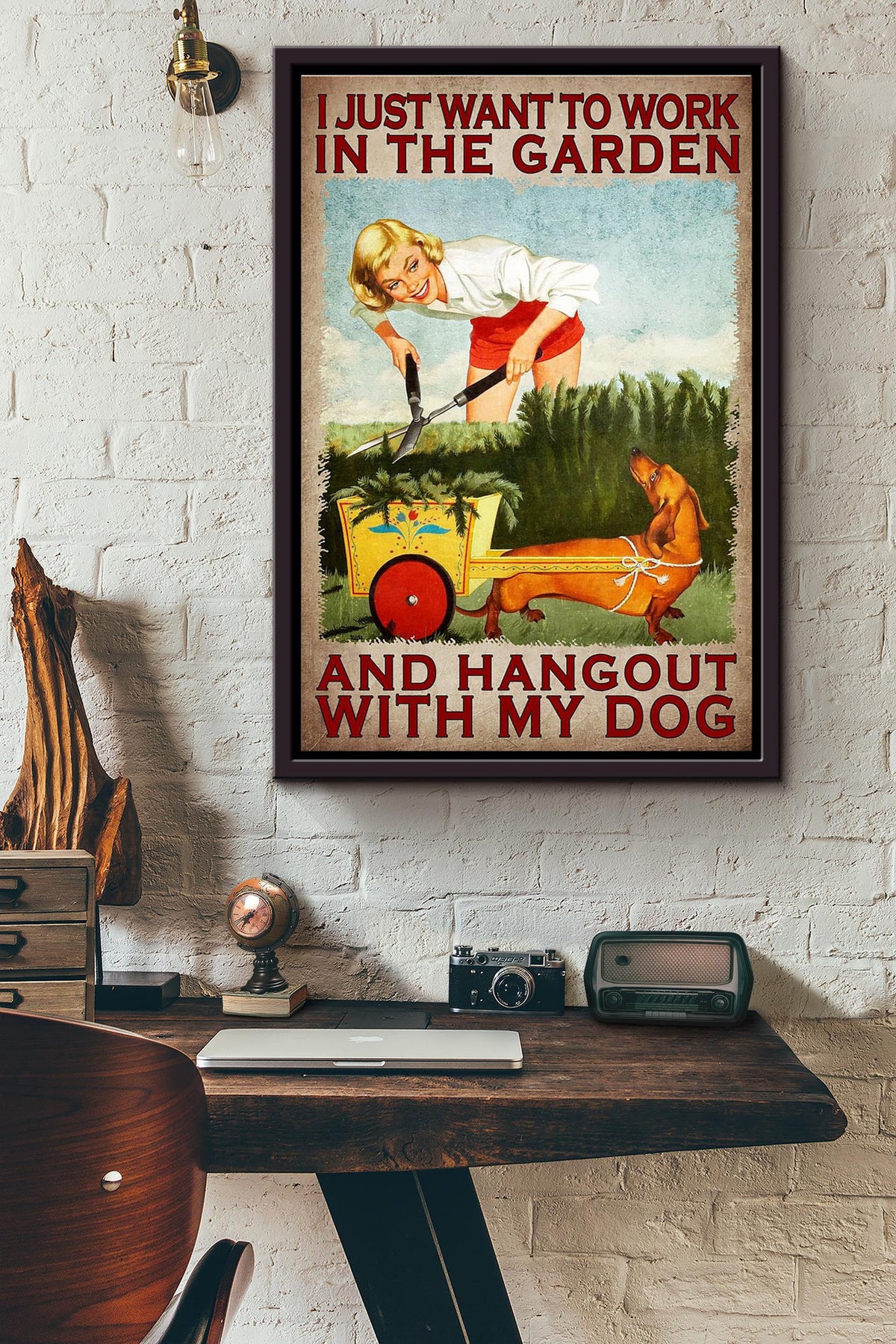 I Just Want To Work In My Garden And Hang Out With My Dachshund Dog Poster Framed Matte Canvas