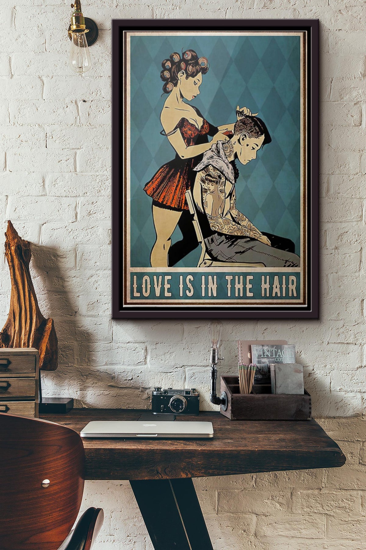 Hairdresser Love Is In The Hair Poster Framed Matte Canvas