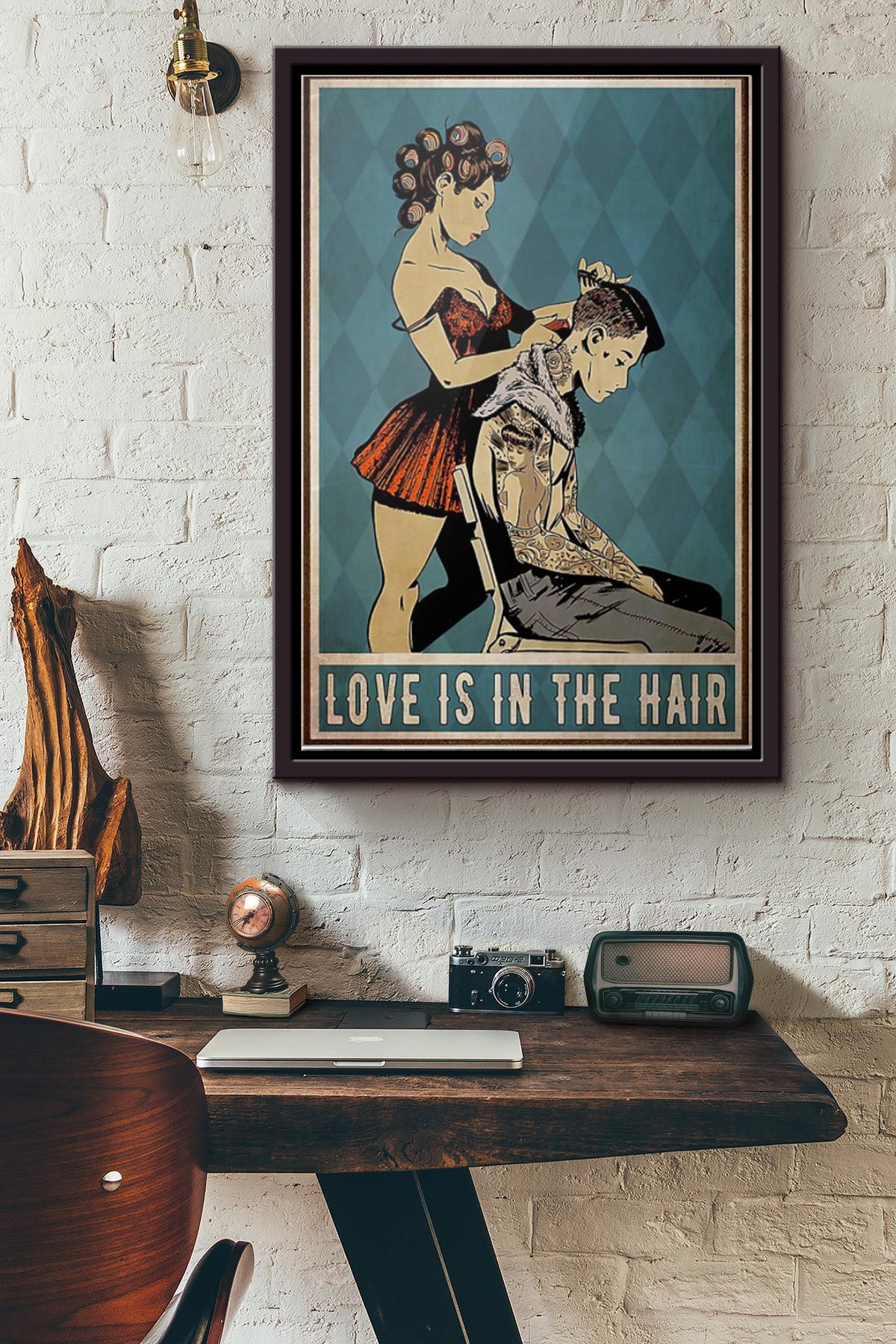 Hairdresser Love Is In The Hair Poster Framed Matte Canvas