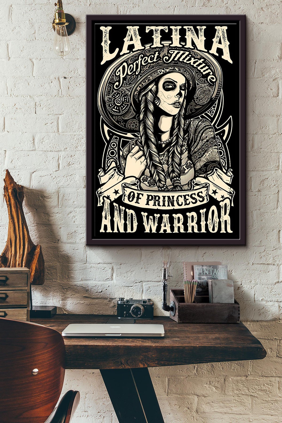 Latina Perfect Mixture Of Princess And Warrior Poster Framed Matte Canvas