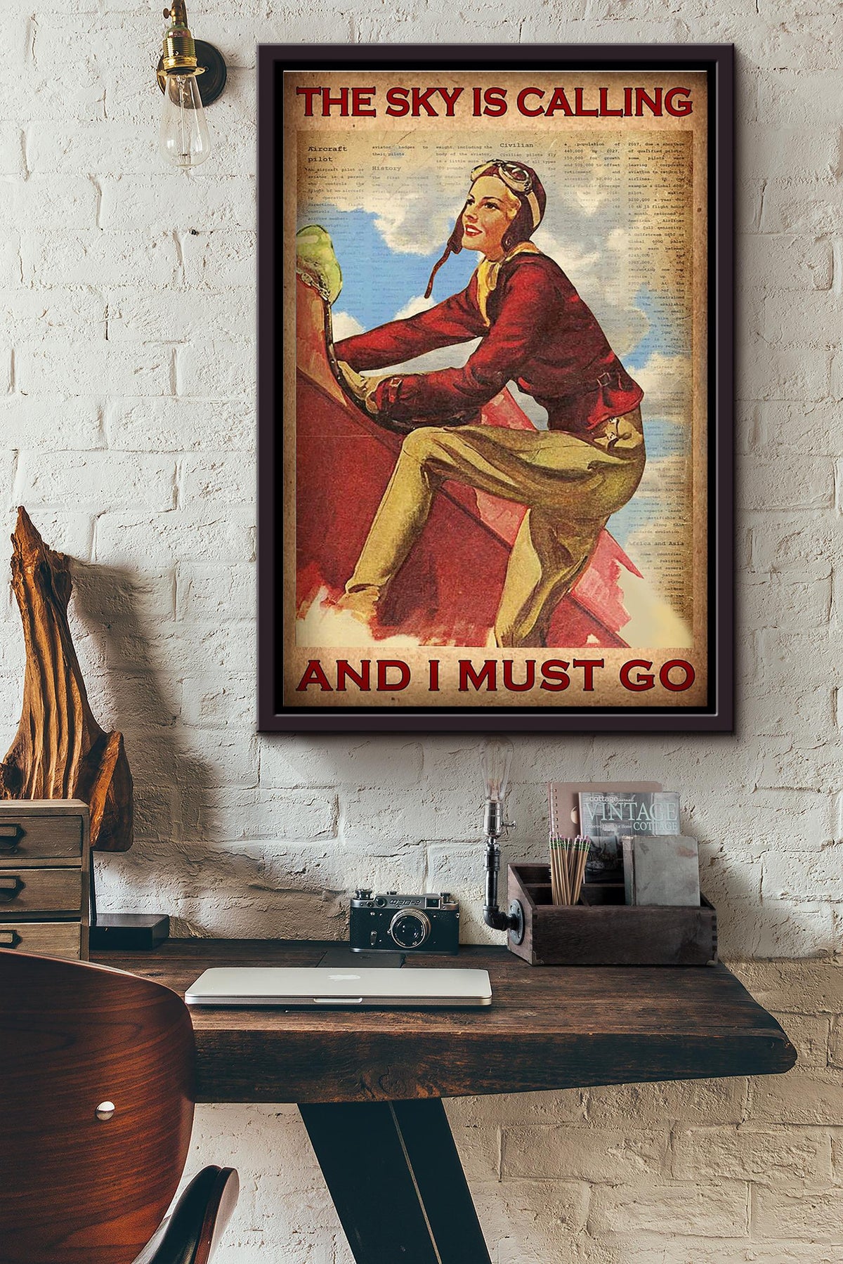The Sky Is Calling And I Must Go Female Pilot Poster Framed Matte Canvas