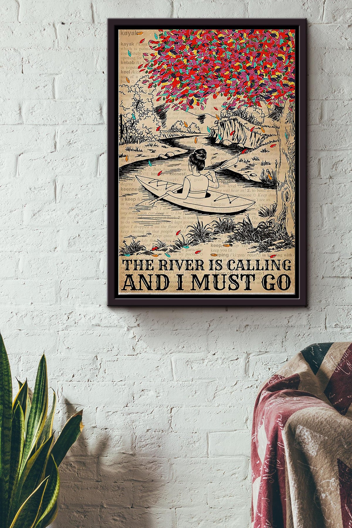 The River Is Calling And I Must Go Kayaking Girl Vintage Poster Framed Matte Canvas