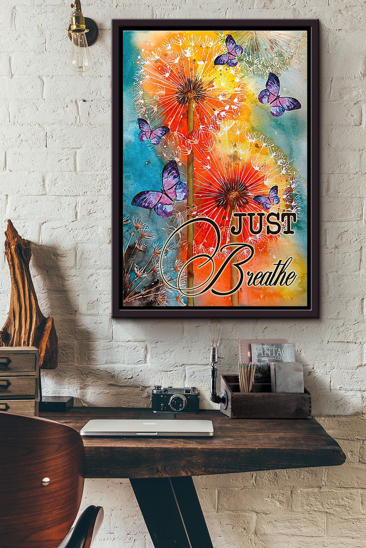 Butterfly Just Breathe Colors Poster Framed Matte Canvas