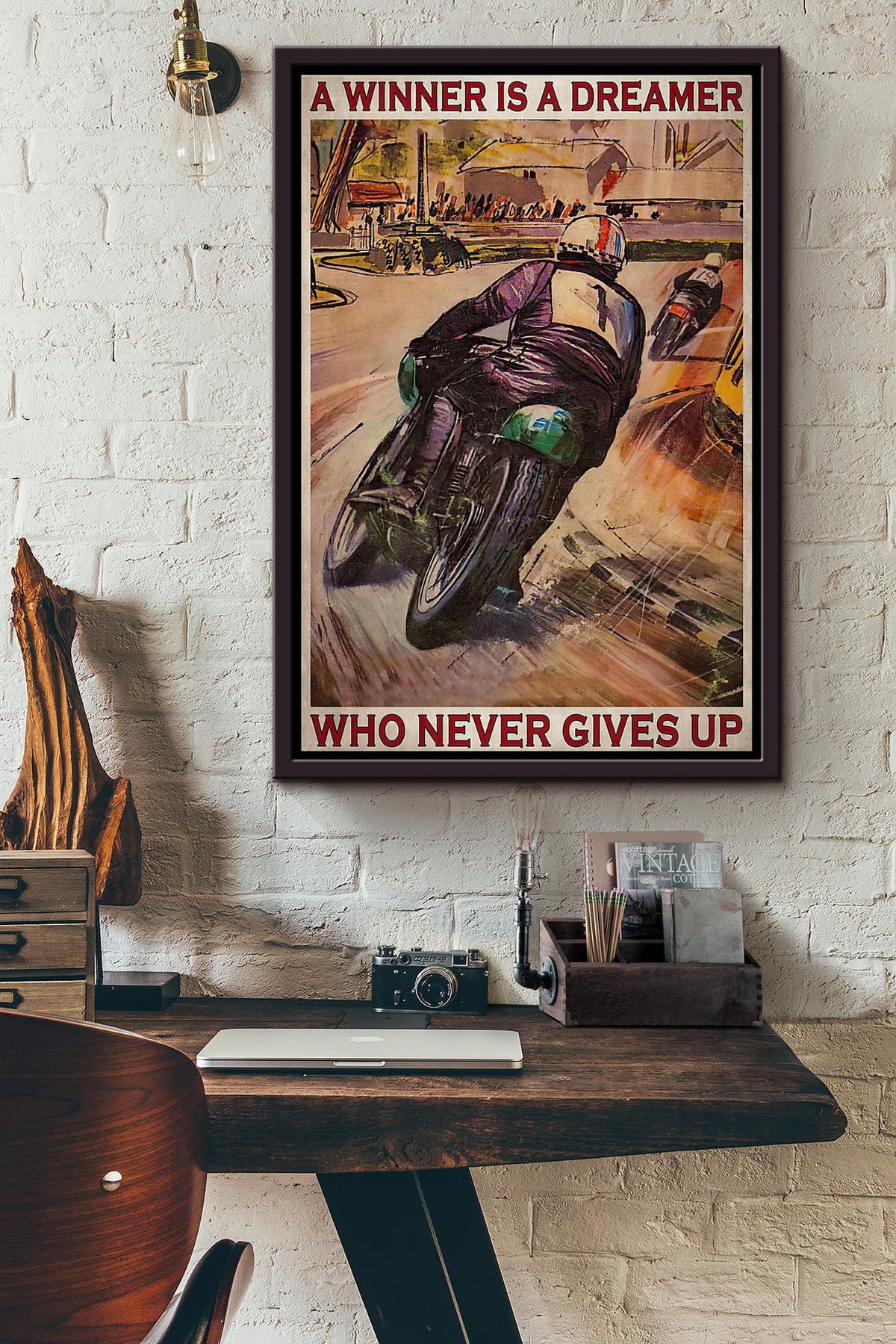 Motor Racing A Winner Is A Dreamer Who Never Gives Up Poster Framed Matte Canvas