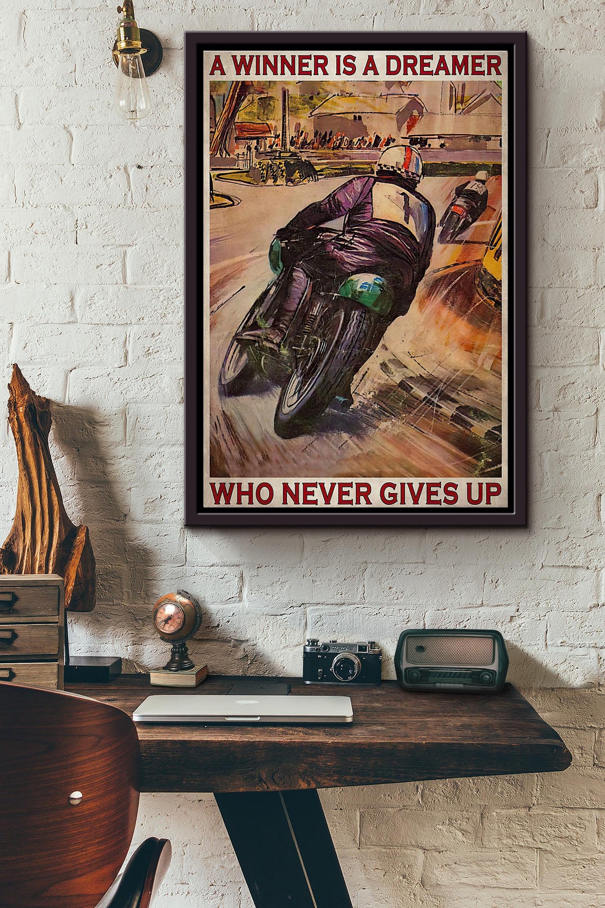 Motor Racing A Winner Is A Dreamer Who Never Gives Up Poster Framed Matte Canvas