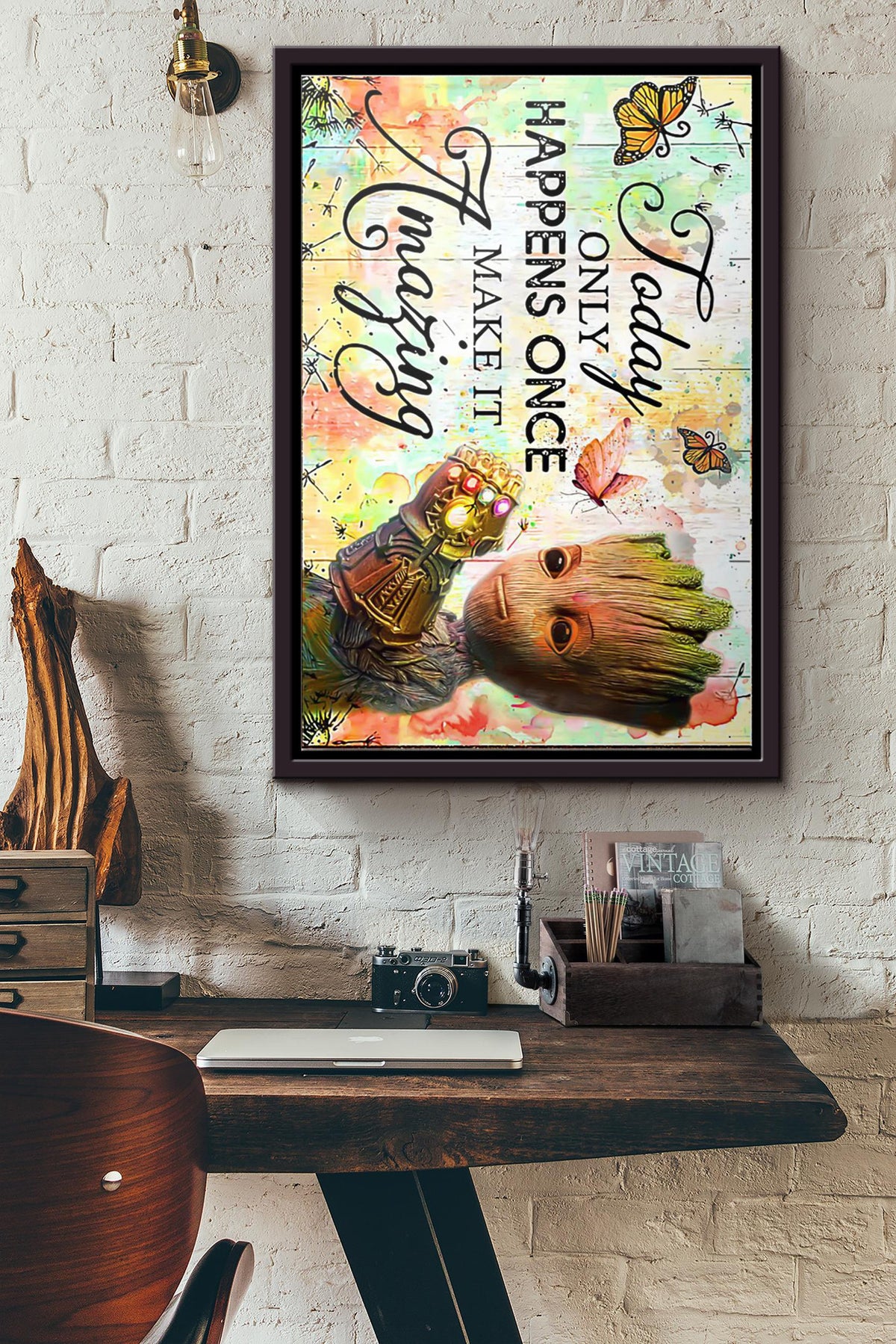 Groot Today Only Happens Once Make It Amazing Poster Framed Matte Canvas