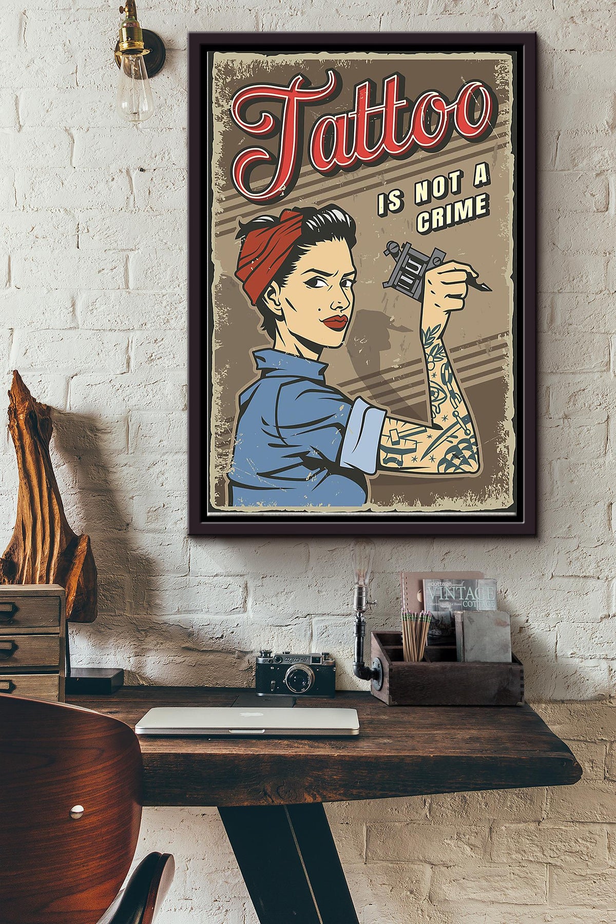 Tattoo Is Not A Crime Female Tattoo Artist Poster Framed Matte Canvas