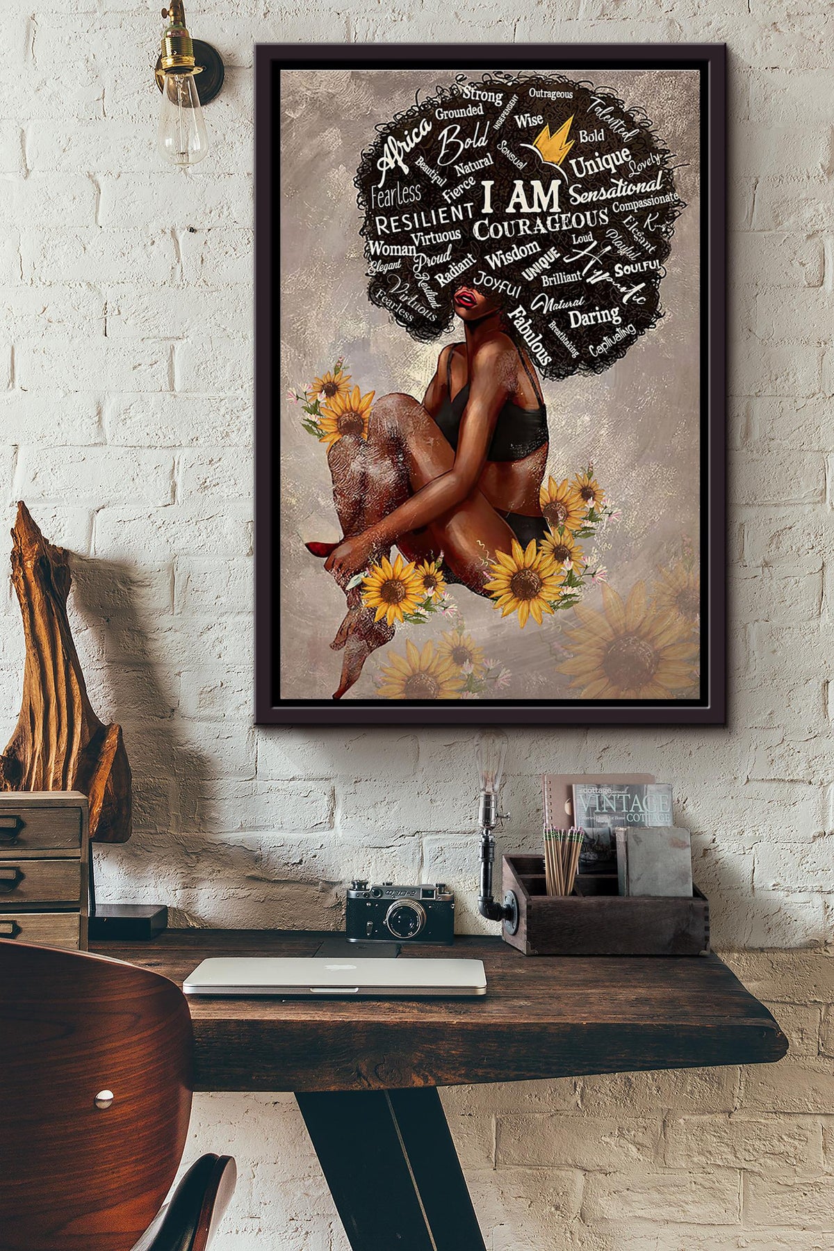 I Am Africa Bold Resilient Couragous Unique Sunflower Poster Framed Matte Canvas