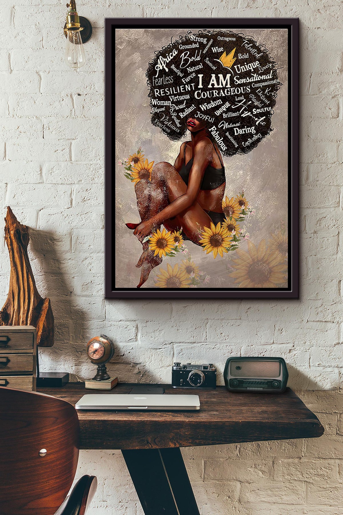 I Am Africa Bold Resilient Couragous Unique Sunflower Poster Framed Matte Canvas