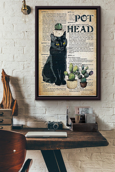 Pot Head Black Cat Gardening Framed Matte Canvas