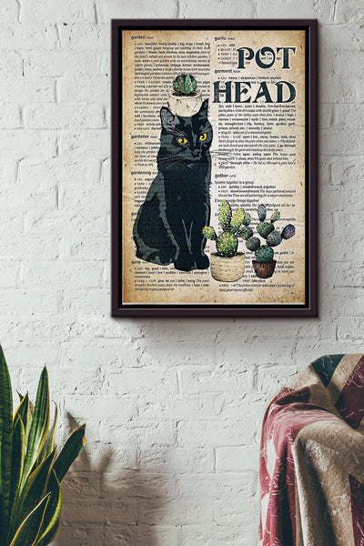 Pot Head Black Cat Gardening Framed Matte Canvas