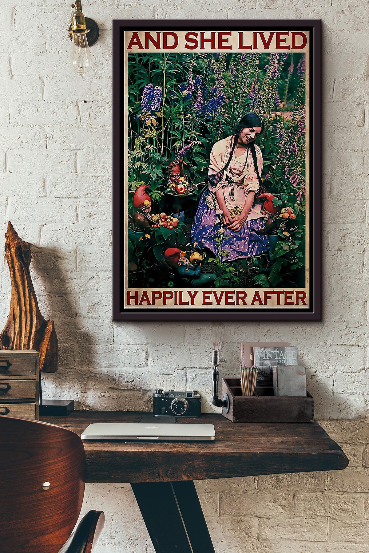 Gardening And She Live Happily Ever After Framed Matte Canvas
