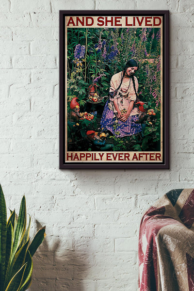 Gardening And She Live Happily Ever After Framed Matte Canvas