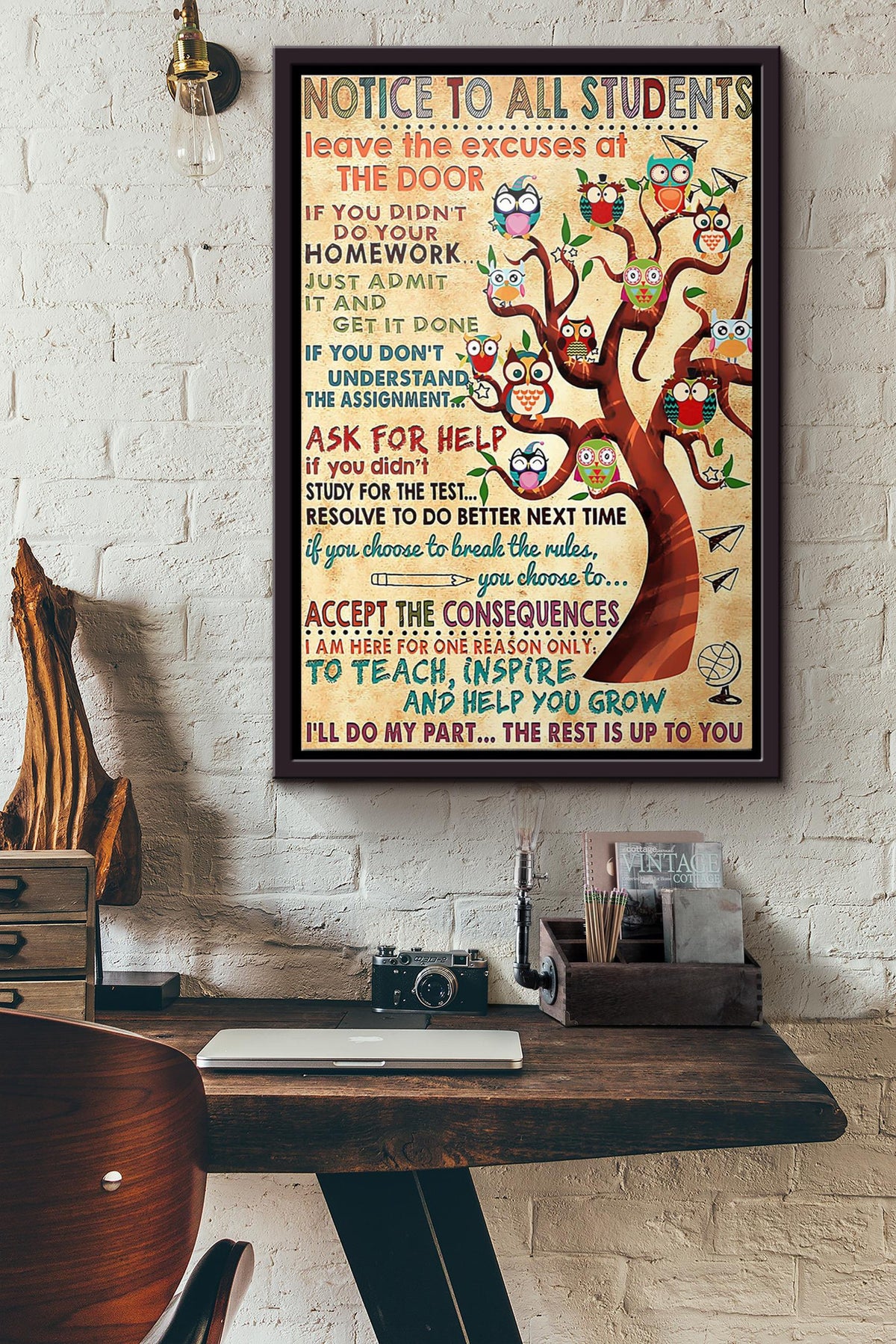 Notice To All Students Leave The Excuses At The Door Poster Framed Matte Canvas
