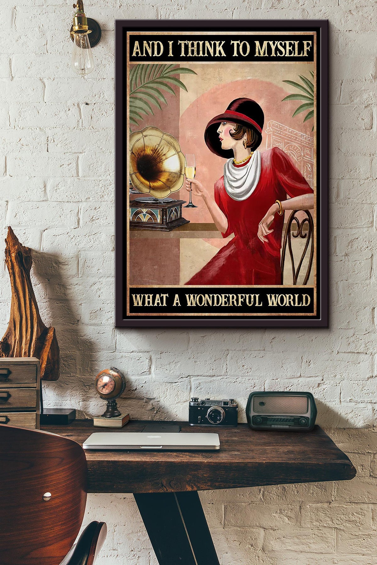 I Drink White And I Think To Myself What A Wonderful World Poster Framed Matte Canvas