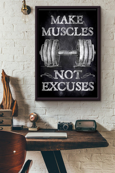 Make Muscles Not Excuses Dumbbell Poster Framed Matte Canvas