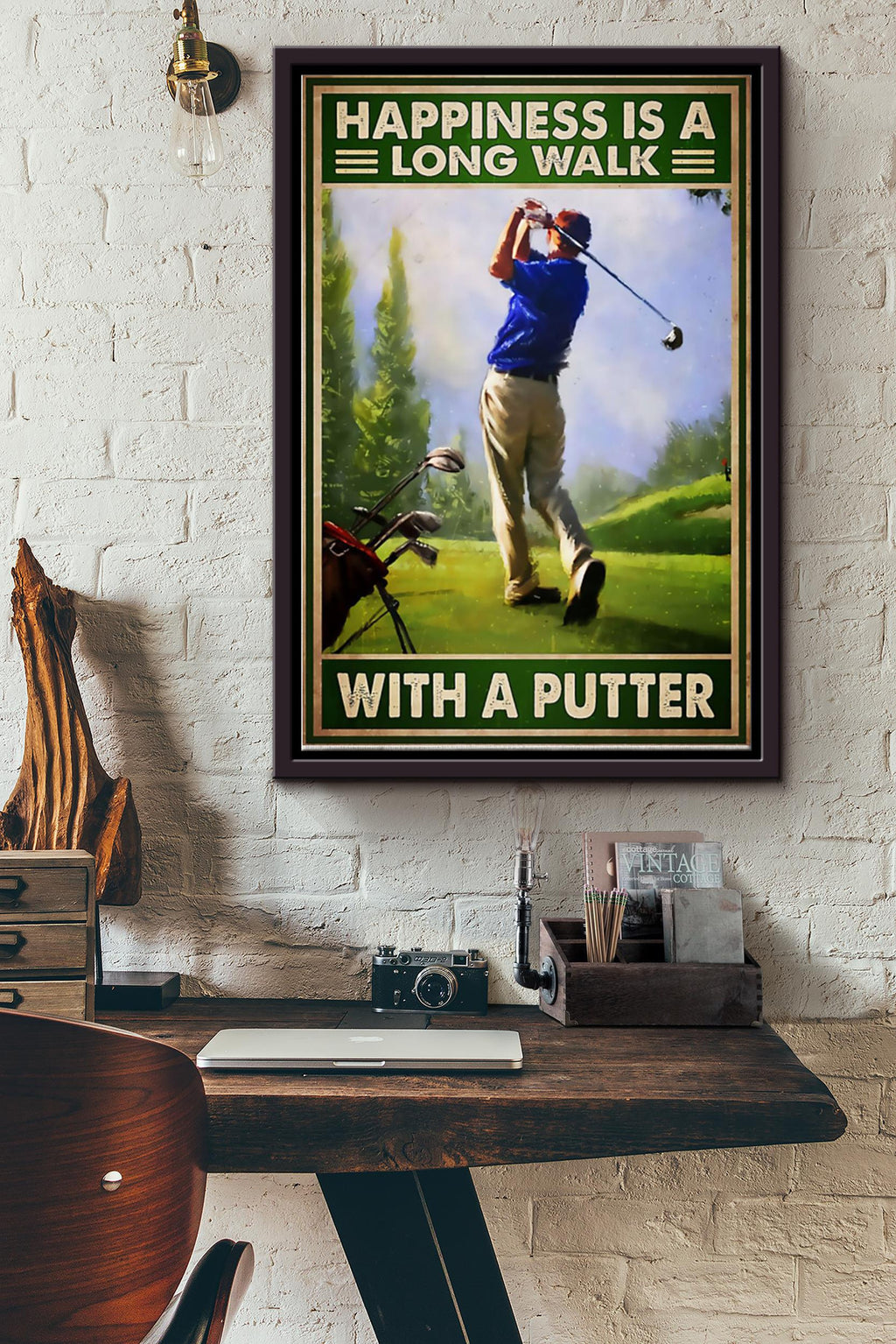 Happiness Is A Long Walk Golf Framed Matte Canvas