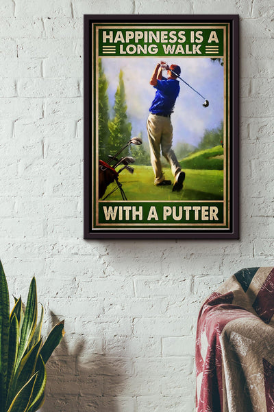 Happiness Is A Long Walk Golf Framed Matte Canvas