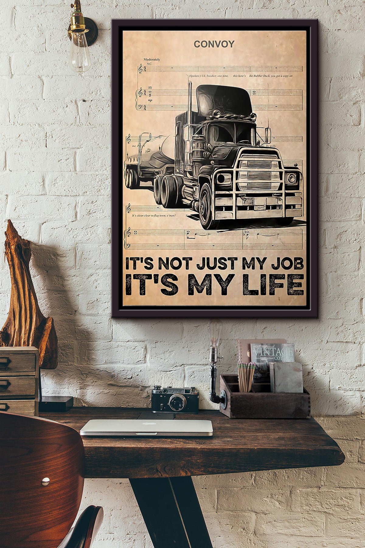 Trucker Its Not Just My Job Its My Life Poster Framed Matte Canvas